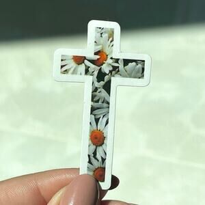 5/$10 Waterproof Vinyl Sticker Daisy Cross Outline